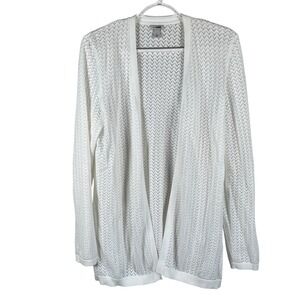 LL Bean Womens Cardigan Sweater Large Regular White Cotton Open‎ Front L/S